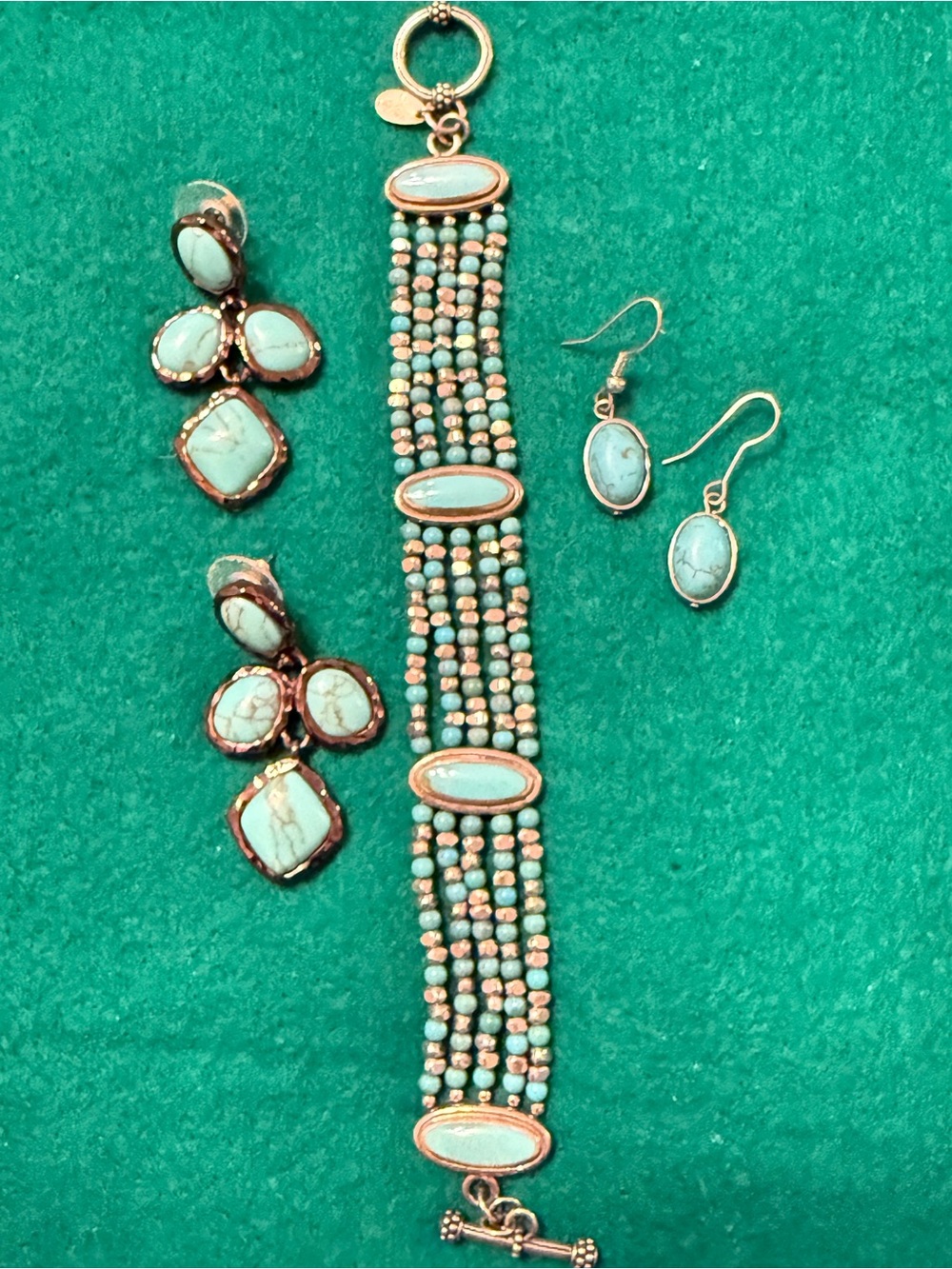 Turquoise Beaded Multi-Strand Bracelet and Earrings Set - Brand Unknown